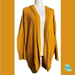 Mustard Yellow Textured Open Front Long Sleeve Cardigan Sz S-L